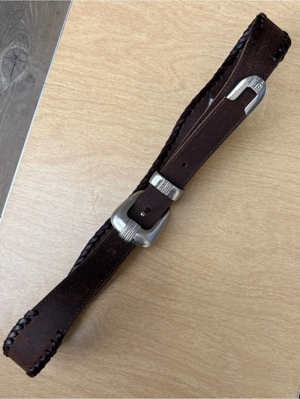 Frye Wm’s Whipstitch Edge Brown Leather Belt NWOT Sz S